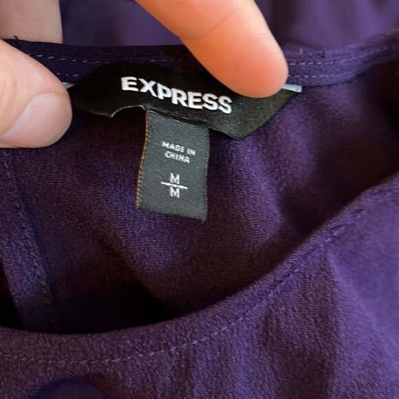 Express Purple Puff Sleeve Ruched Waist Peplum Blouse Top Womens Medium - Picture 3 of 4